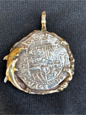 Atocha Shipwreck Pirates Treasure REPLICA Silver Coin Pendant with Dolphins